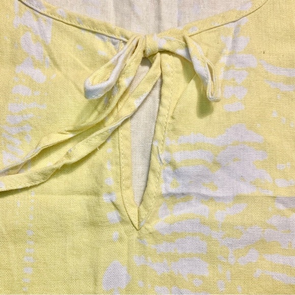 For Cynthia Linen Top XL Yellow White Blotchy Retro Keyhole Ties Linen Viscose - Picture 9 of 14